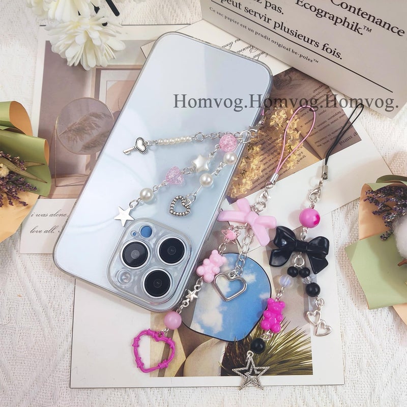 cioatu 1-4PCS Cute Phone Charms Aesthetic Y2K Cell Phone Charms Strap Pink Strawberry Butterfly Star PhoneCharm Y2K Accessories for Bag Keychain Airpods Camera Pendants Decor - Image 3